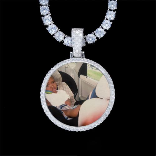 925S & VVS Moissanite 3D Circle Custom Picture Pendant