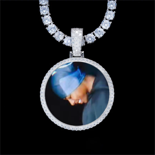 925S & VVS Moissanite 3D Circle Custom Picture Pendant