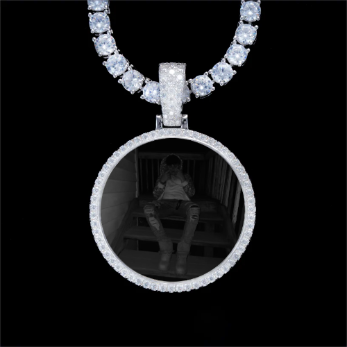 925S & VVS Moissanite 3D Circle Custom Picture Pendant