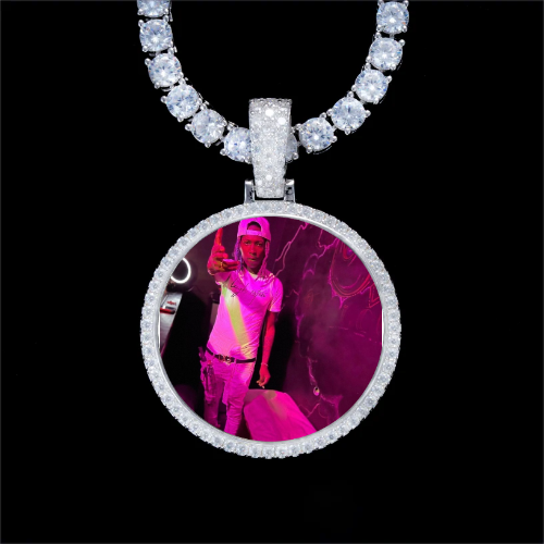 925S & VVS Moissanite 3D Circle Custom Picture Pendant