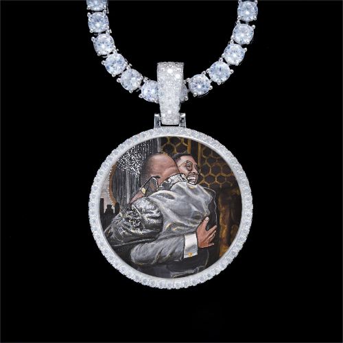 925S & VVS Moissanite 3D Circle Custom Picture Pendant