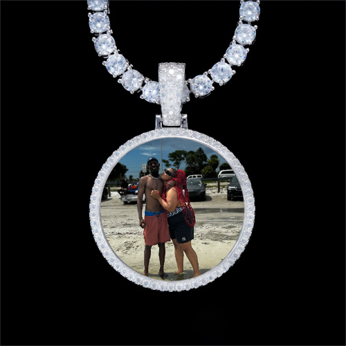 925S & VVS Moissanite 3D Circle Custom Picture Pendant