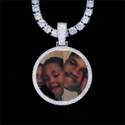 925S & VVS Moissanite 3D Circle Custom Picture Pendant
