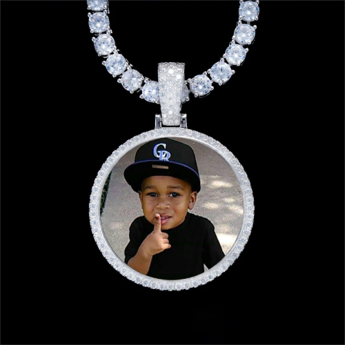 925S & VVS Moissanite 3D Circle Custom Picture Pendant