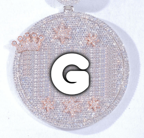 CUSTOM LETTER NECKLACE 3D BIG CROWN DISC