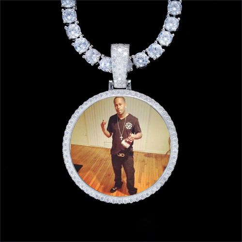 925S & VVS Moissanite 3D Circle Custom Picture Pendant