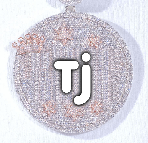 CUSTOM LETTER NECKLACE 3D BIG CROWN DISC