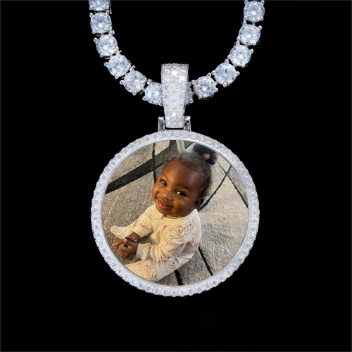 925S & VVS Moissanite 3D Circle Custom Picture Pendant