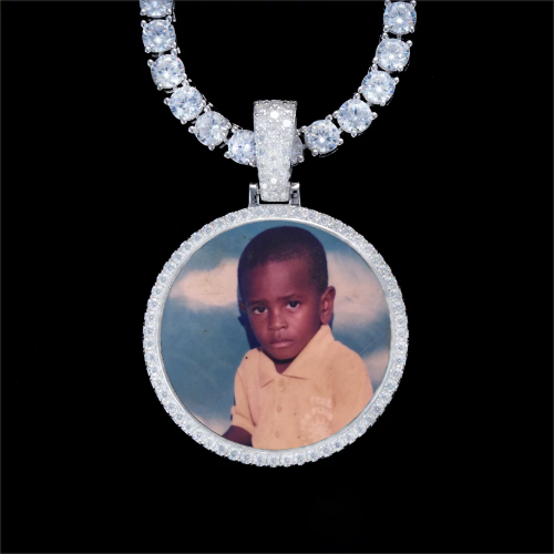 925S & VVS Moissanite 3D Circle Custom Picture Pendant