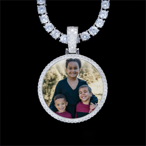 925S & VVS Moissanite 3D Circle Custom Picture Pendant