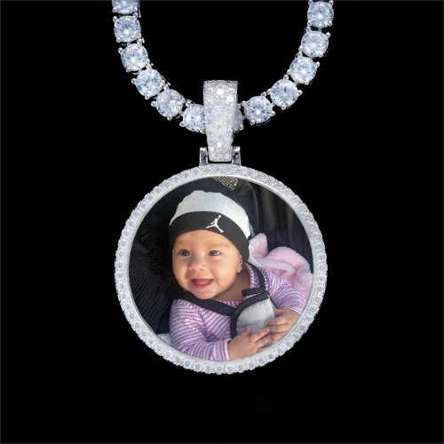 925S & VVS Moissanite 3D Circle Custom Picture Pendant