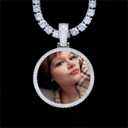 925S & VVS Moissanite 3D Circle Custom Picture Pendant