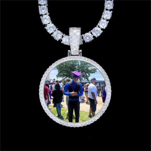 925S & VVS Moissanite 3D Circle Custom Picture Pendant