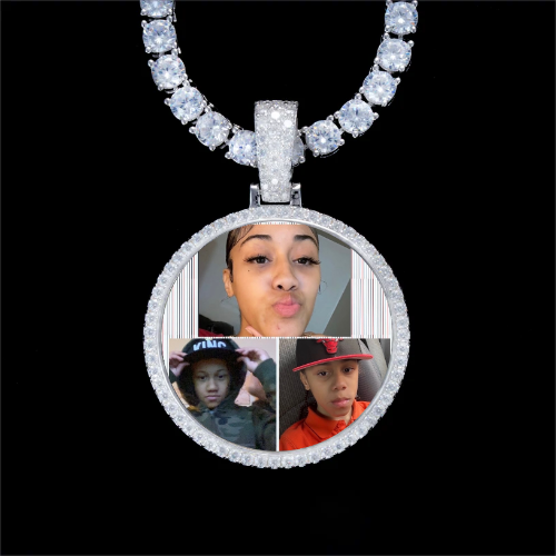 925S & VVS Moissanite 3D Circle Custom Picture Pendant