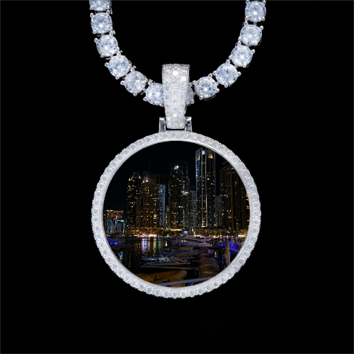 925S & VVS Moissanite 3D Circle Custom Picture Pendant
