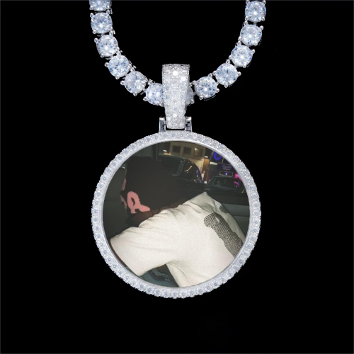 925S & VVS Moissanite 3D Circle Custom Picture Pendant