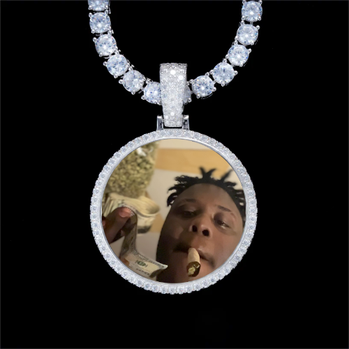 925S & VVS Moissanite 3D Circle Custom Picture Pendant