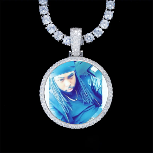 925S & VVS Moissanite 3D Circle Custom Picture Pendant