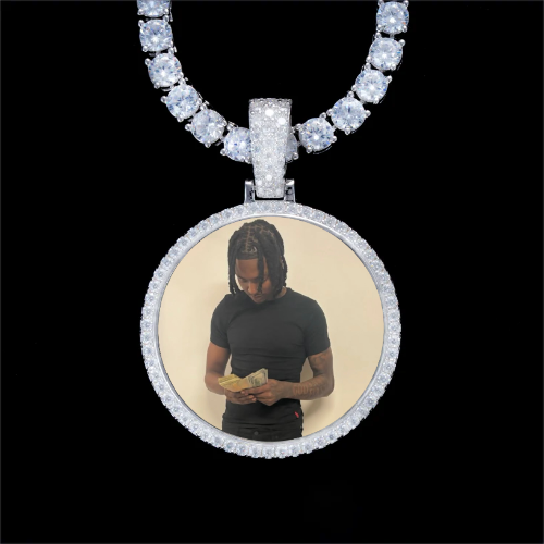 925S & VVS Moissanite 3D Circle Custom Picture Pendant
