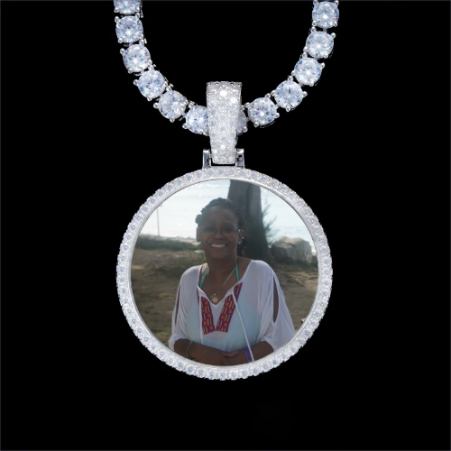 925S & VVS Moissanite 3D Circle Custom Picture Pendant