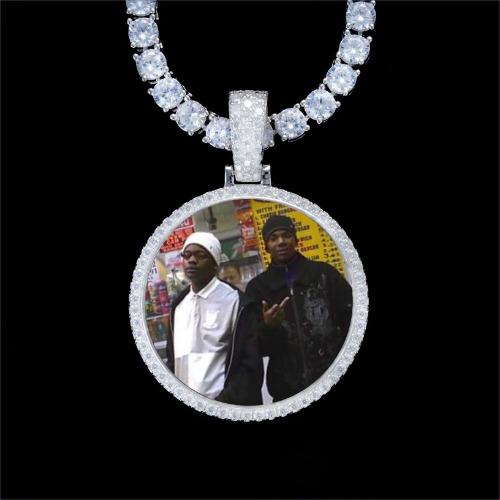 925S & VVS Moissanite 3D Circle Custom Picture Pendant
