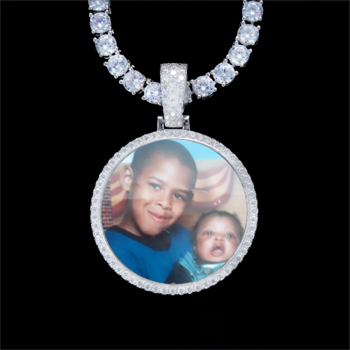 925S & VVS Moissanite 3D Circle Custom Picture Pendant