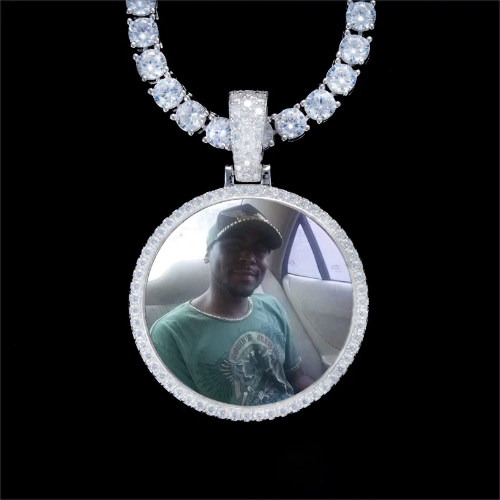 925S & VVS Moissanite 3D Circle Custom Picture Pendant