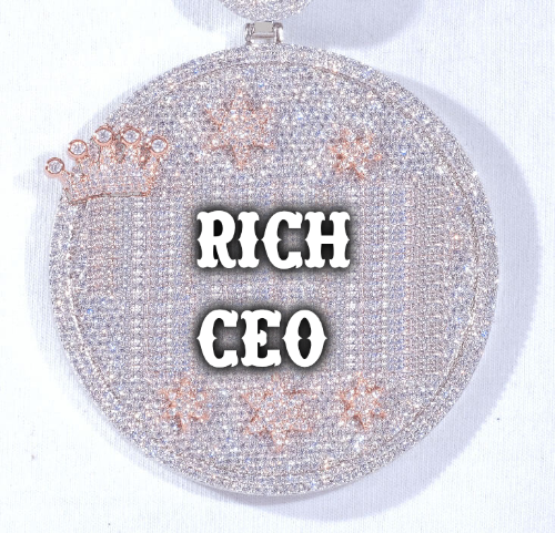 CUSTOM LETTER NECKLACE 3D BIG CROWN DISC