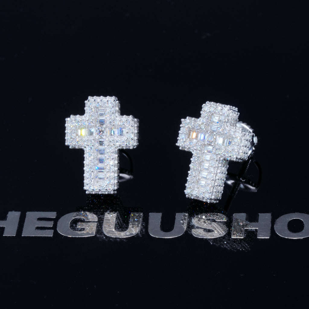VVS1 Moissanite Baguette Cross Earrings