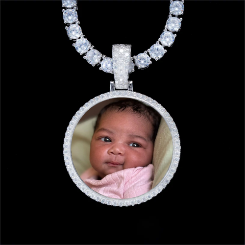 925S & VVS Moissanite 3D Circle Custom Picture Pendant