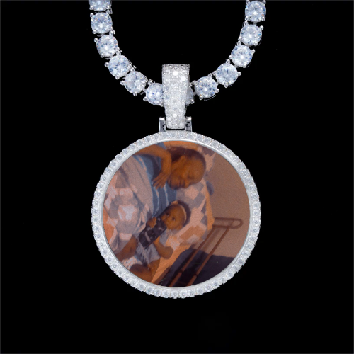 925S & VVS Moissanite 3D Circle Custom Picture Pendant