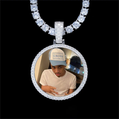 925S & VVS Moissanite 3D Circle Custom Picture Pendant
