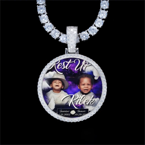 925S & VVS Moissanite 3D Circle Custom Picture Pendant
