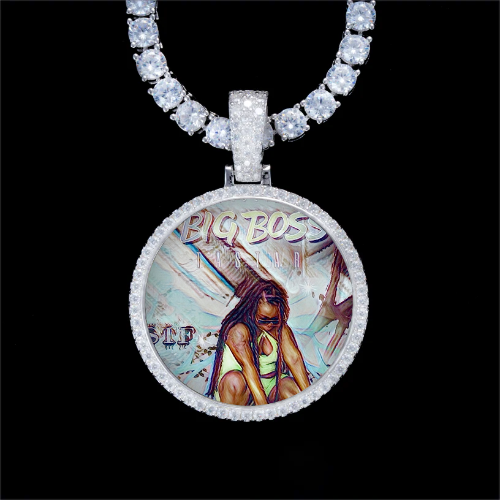 925S & VVS Moissanite 3D Circle Custom Picture Pendant