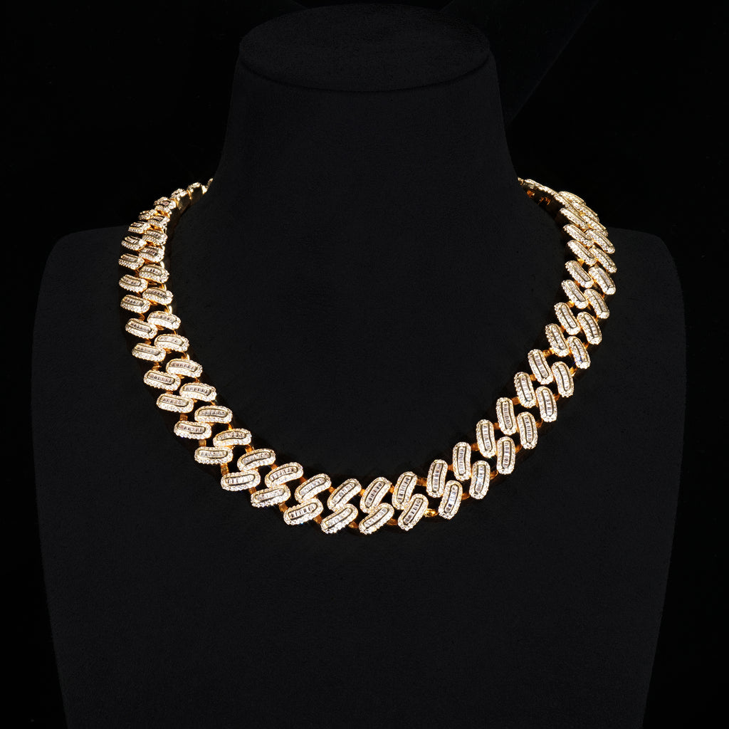 15mm 18K White/Gold-Plated BlingBling Baguette Iced Cuban Chain