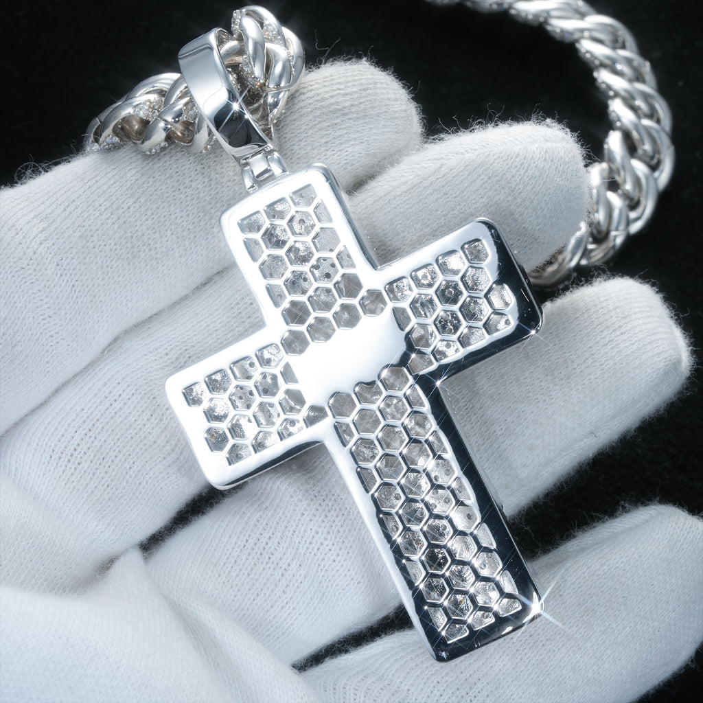Iced Lion Cross Pendant