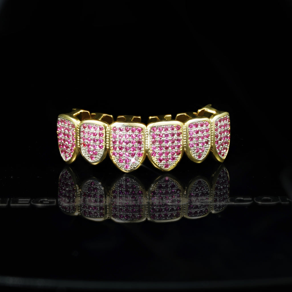 LIMITED STOCK!Gold-Plated Rose Red Micro-inlay CZ Grillz