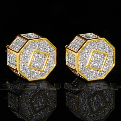 Two-tone Iced  Yellow Gold-Plated  CZ Earrings (12mm)