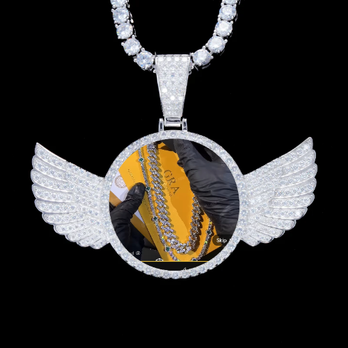 925S & VVS Moissanite 3D Wing Custom Picture Pendant