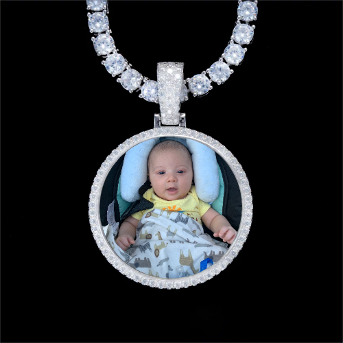 925S & VVS Moissanite 3D Circle Custom Picture Pendant