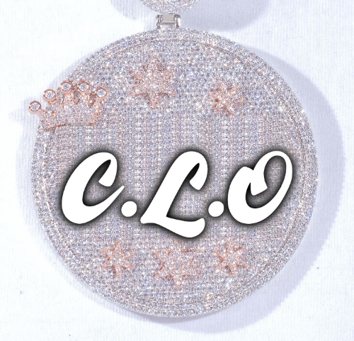 CUSTOM LETTER NECKLACE 3D BIG CROWN DISC