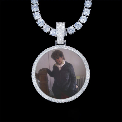 925S & VVS Moissanite 3D Circle Custom Picture Pendant
