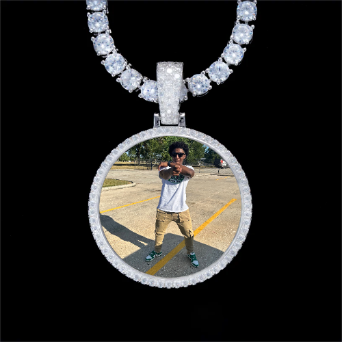 925S & VVS Moissanite 3D Circle Custom Picture Pendant