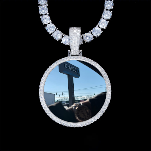 925S & VVS Moissanite 3D Circle Custom Picture Pendant
