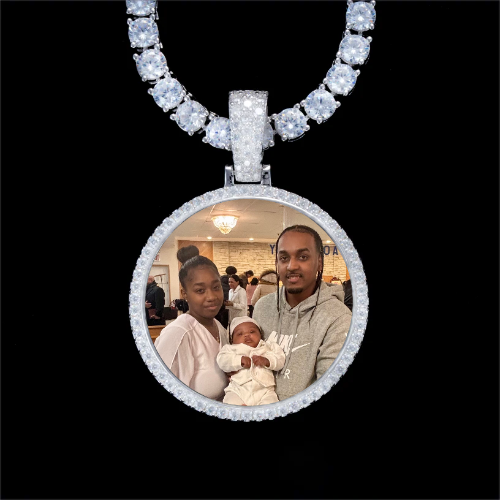 925S & VVS Moissanite 3D Circle Custom Picture Pendant