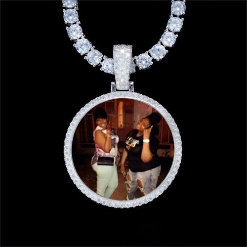 925S & VVS Moissanite 3D Circle Custom Picture Pendant