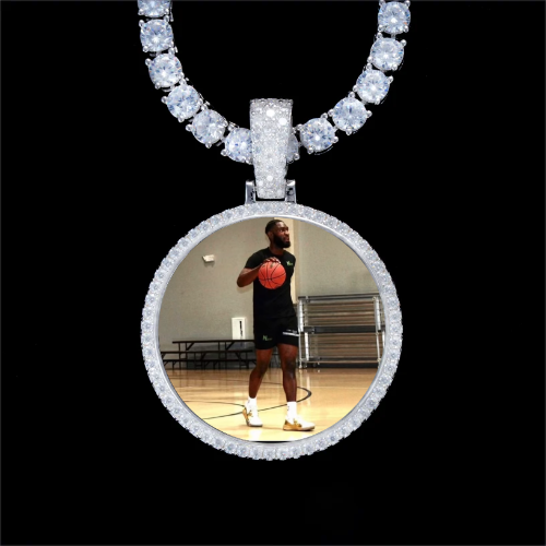925S & VVS Moissanite 3D Circle Custom Picture Pendant