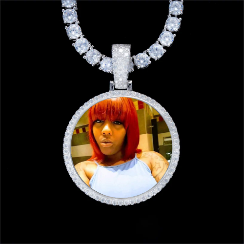 925S & VVS Moissanite 3D Circle Custom Picture Pendant