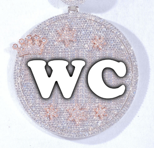 CUSTOM LETTER NECKLACE 3D BIG CROWN DISC