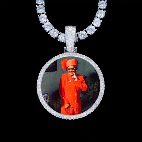 925S & VVS Moissanite 3D Circle Custom Picture Pendant